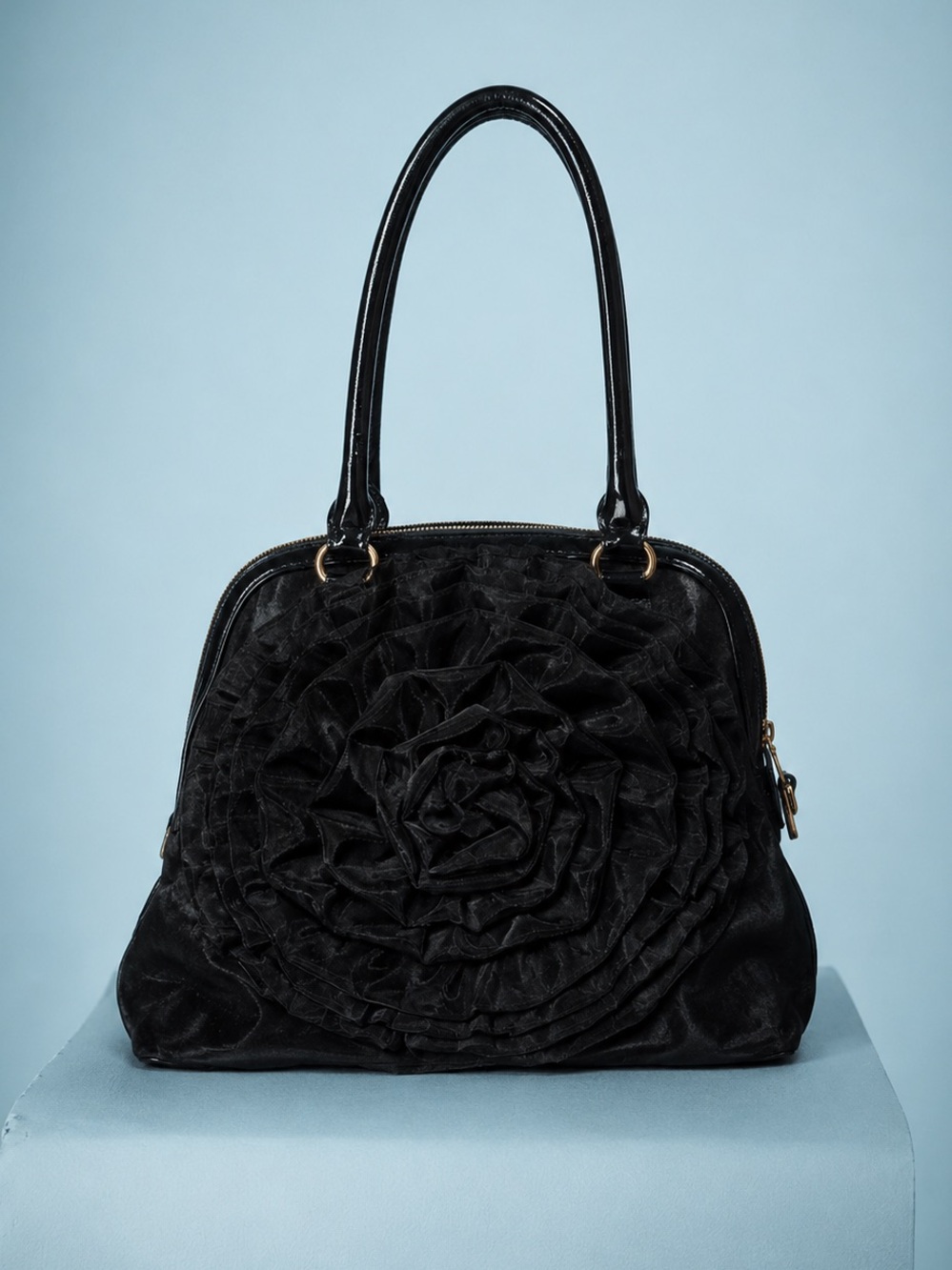 Valentino Garavani Petale Dome Tote Black Floral Appliqué Flower Tulle Mesh Bag🖤